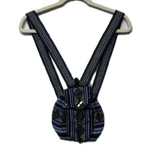Pinzon Blue Black Woven Boho Artesonias Mexico Aztec Drawstring Mini 
Backpack